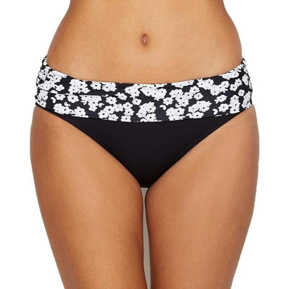NEW Anne Cole Retro Braid Eleni Foldover Bikini Bottom X Small Black Floral